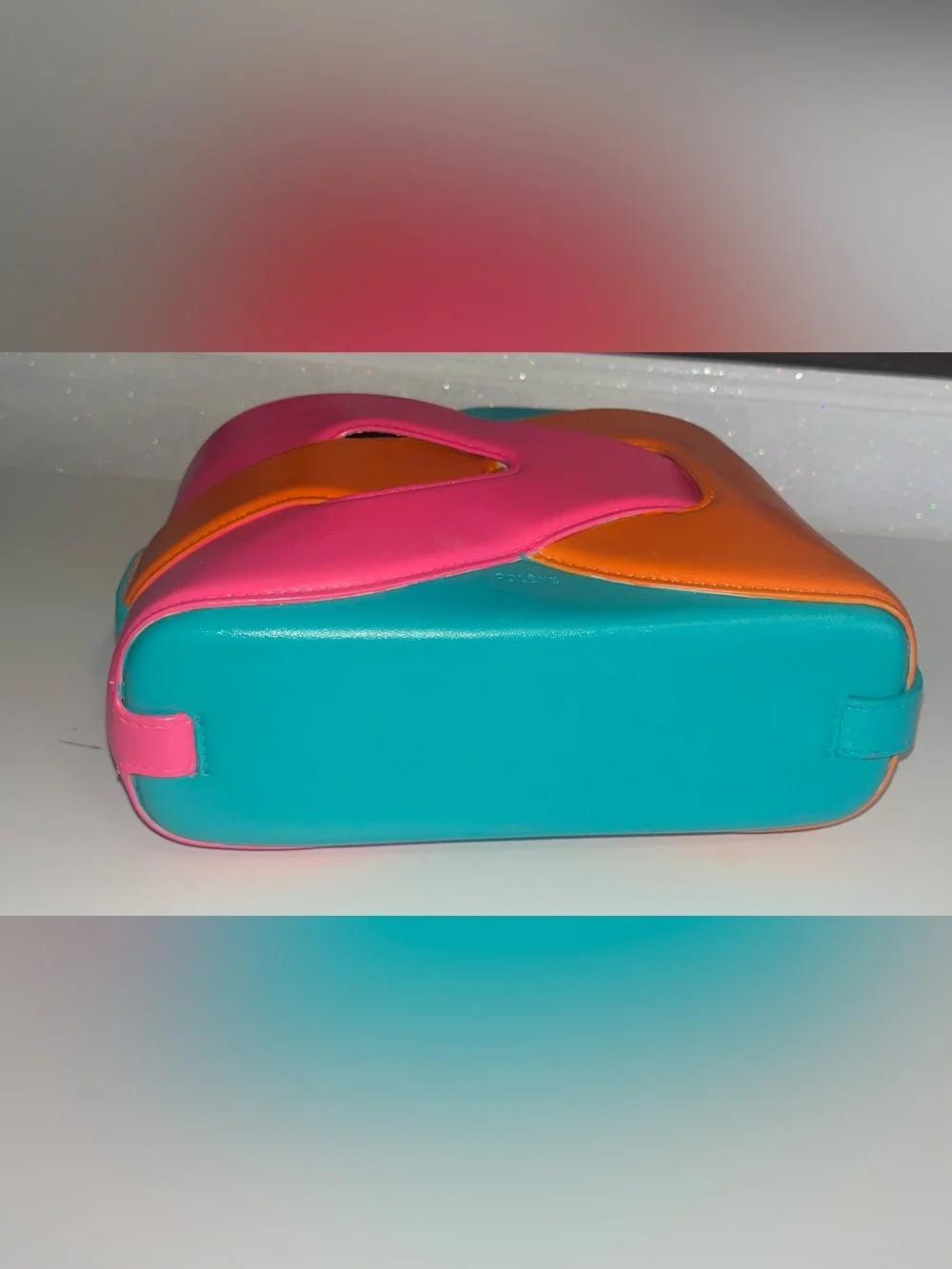 Vibrant Colorblock Crossbody Bag in Orange, Pink & Teal Custom Painted